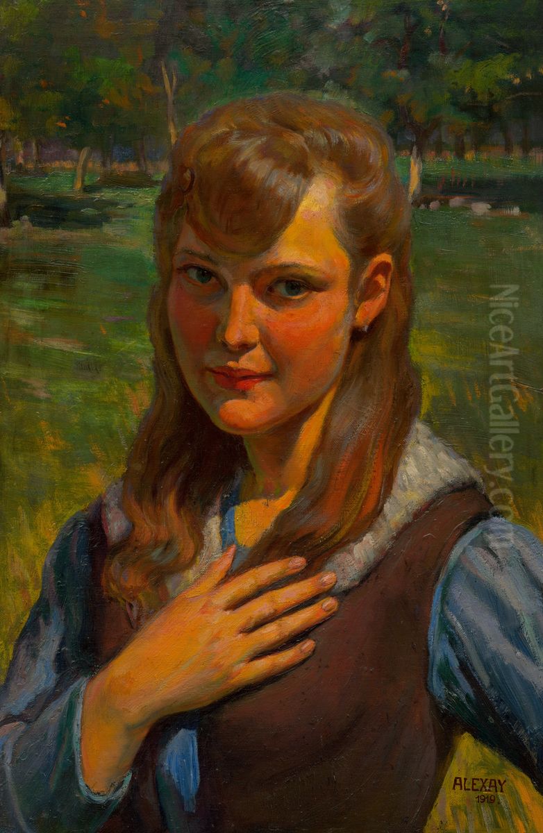 Podobizen dievcata Oil Painting by Emile Alexay