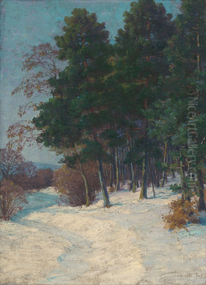 Les v zime Oil Painting by Lajos Csordak