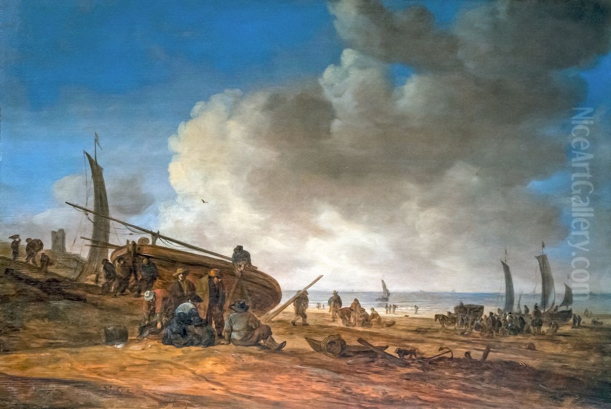 View of a beach, Egmond-Aan-ZeeFrancais:Vue d'une plage, Egmond-Aan-ZeeItaliano:Vista di una spiaggia, Egmond-Aan-Zee Oil Painting by Jan van Goyen