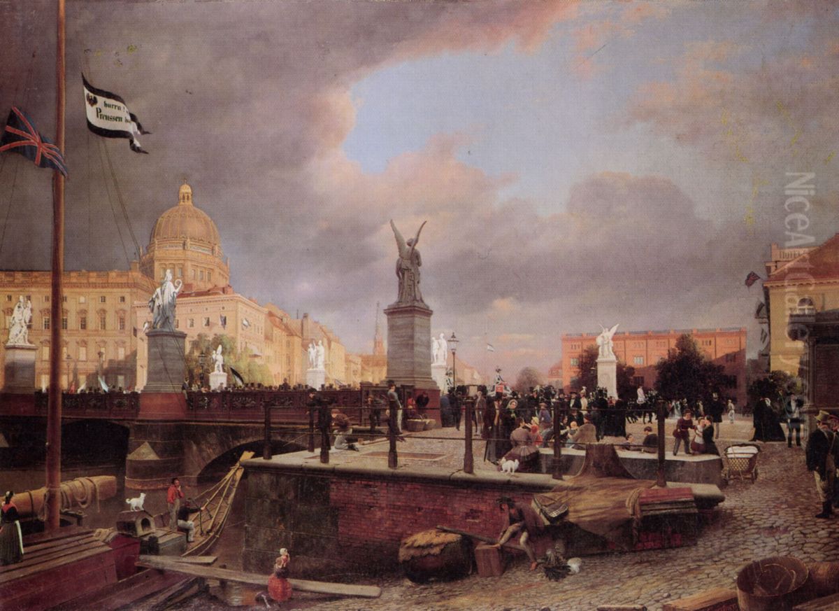 Schlossbrucke Oil Painting by Eduard Gaertner