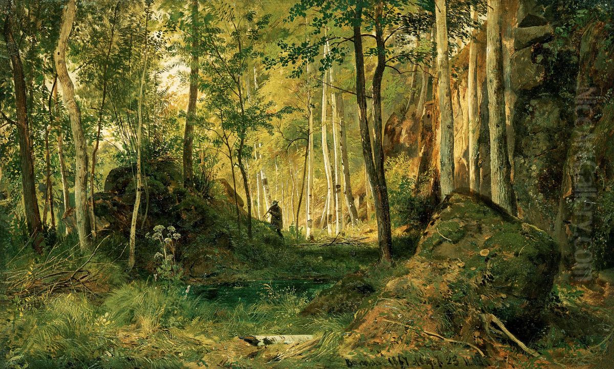 Landscape with a hunter. Valaam Island Oil Painting by Ivan Shishkin