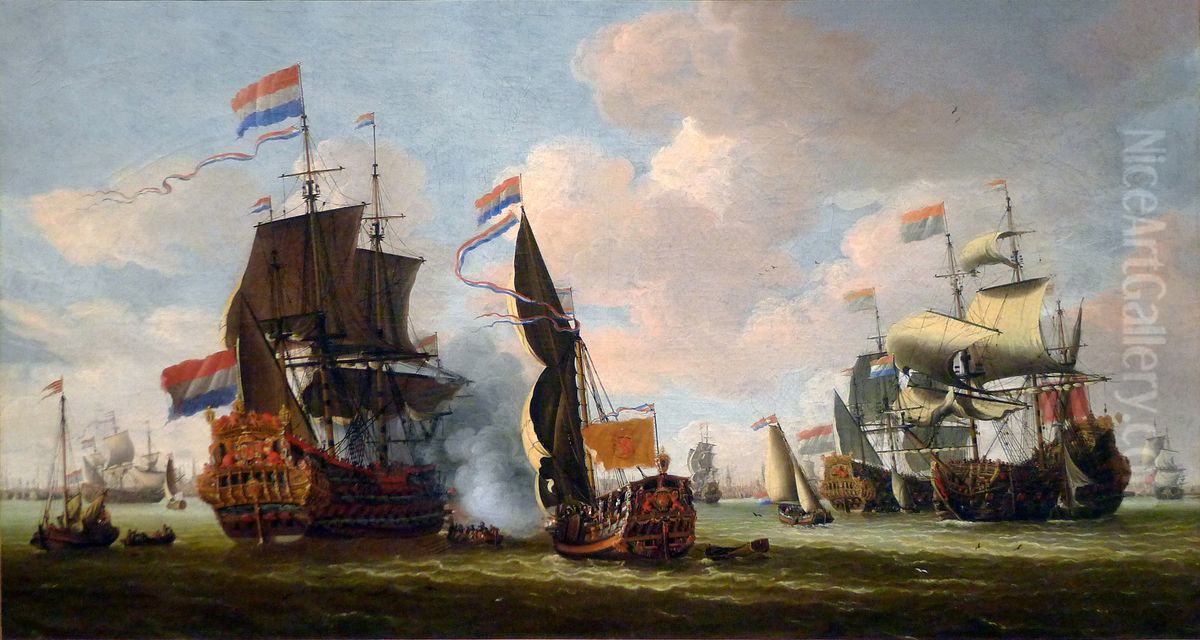 The Dutch Fleet in the Harbor of Amsterdam Oil Painting by Abraham Storck