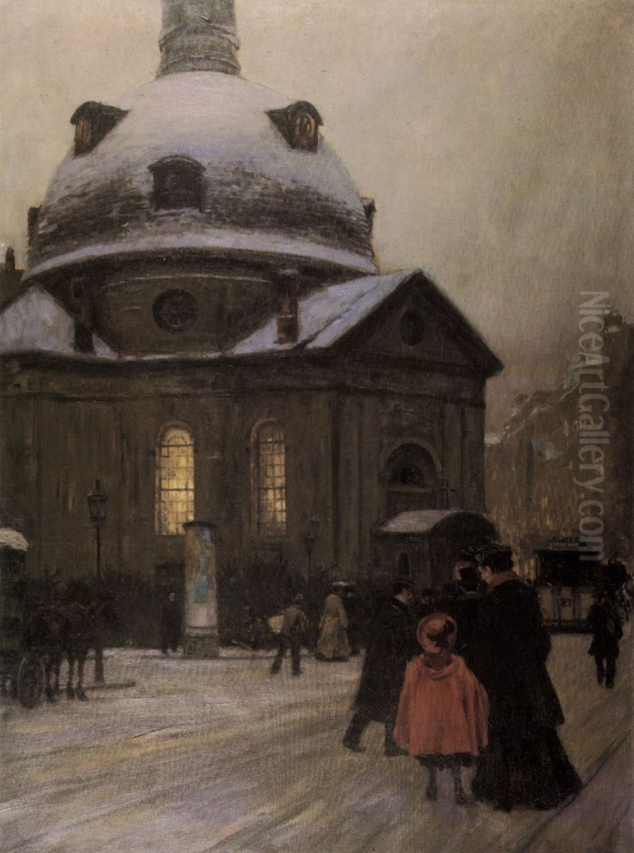 Bohemian Church on Christmas Eve Oil Painting by Franz Skarbina