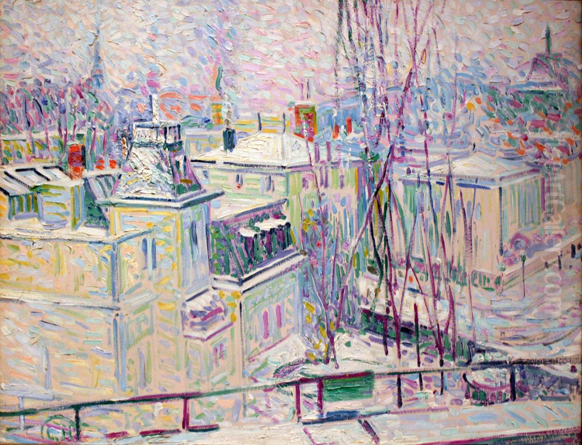 Snow-covered roofs Oil Painting by Curt Herrmann