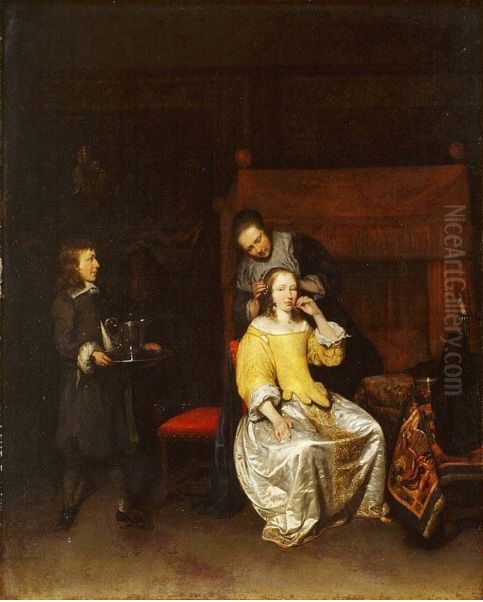 Young woman at her toilet Oil Painting by Caspar Netscher