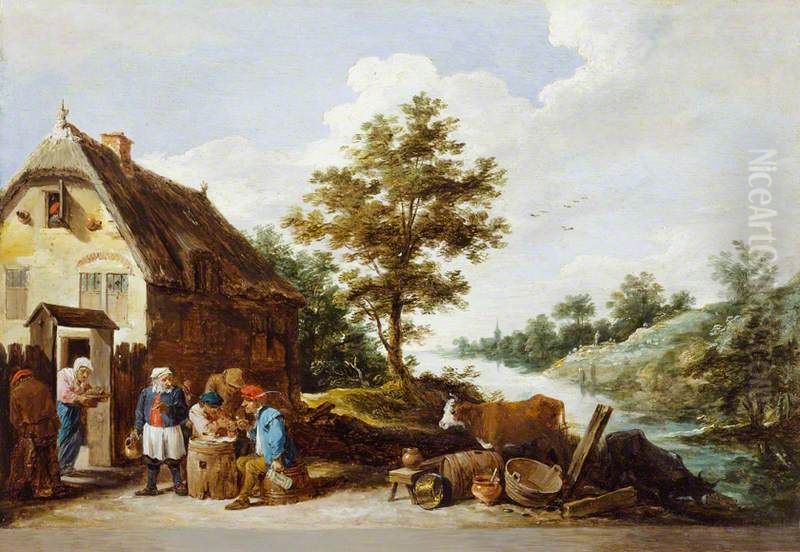 A Riverside Inn Oil Painting by David Teniers the Younger