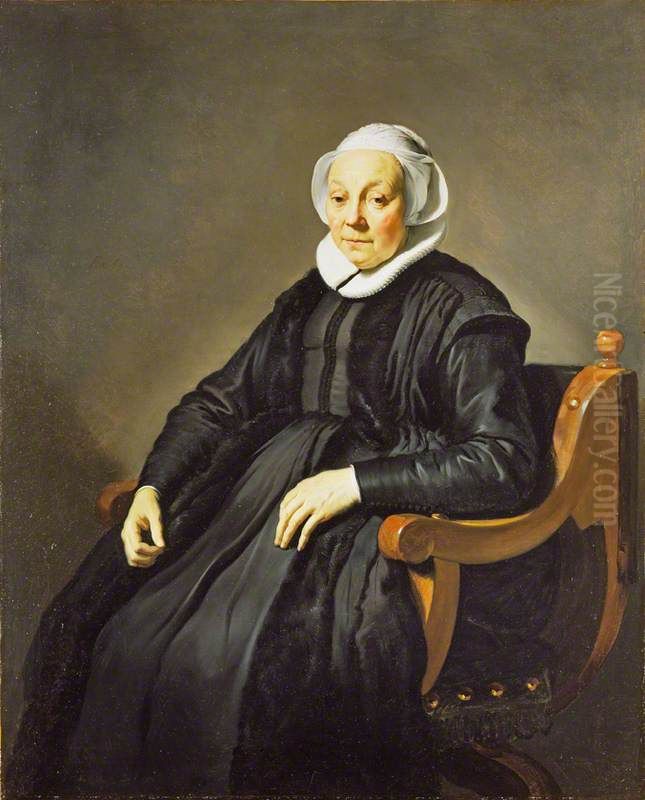 Portrait of a 69 year old woman, possibly Anna Roefs Oil Painting by Jacob Adriaensz Backer