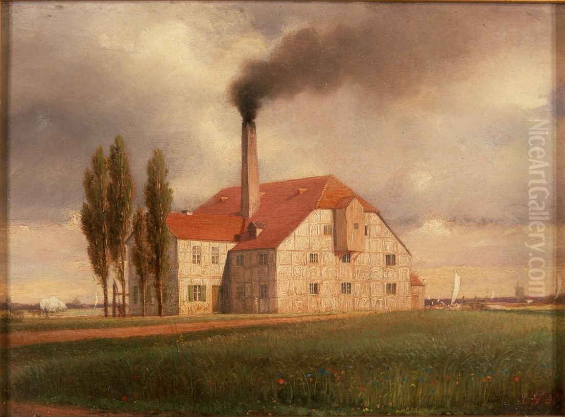 Die Tonwarenfabrik von Ernst March in Charlottenburg Oil Painting by Eduard Gaertner
