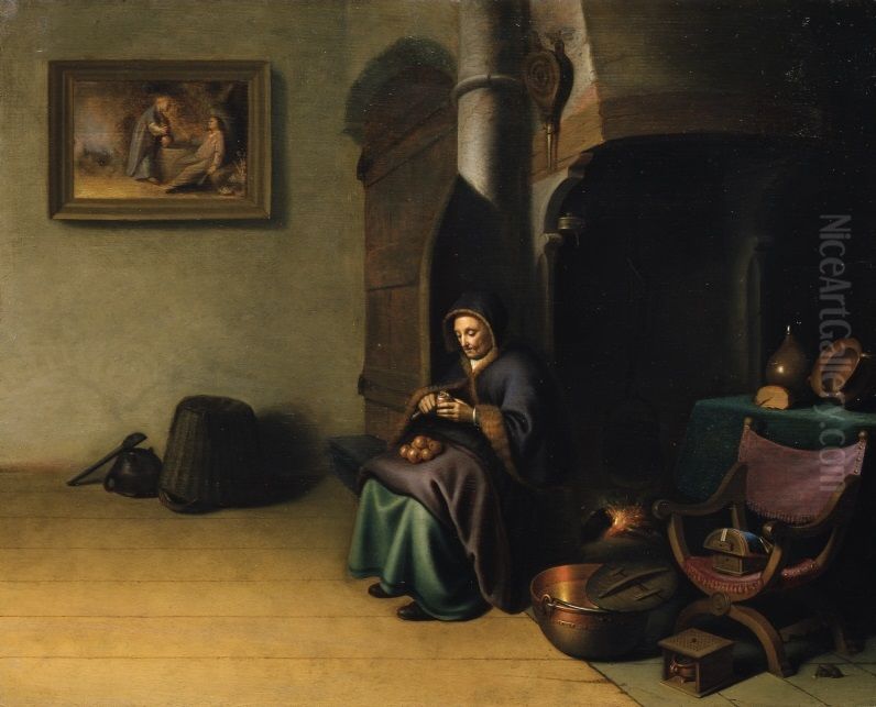An old Woman peeling Apples Oil Painting by Gerrit Dou