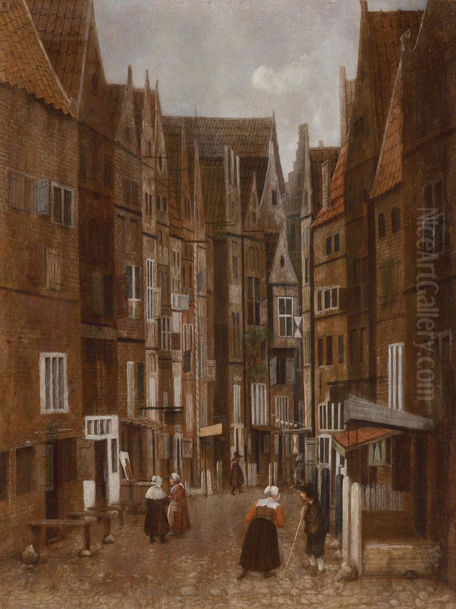 Strassenszene mit Personen im Gesprach Oil Painting by Jacob Vrel