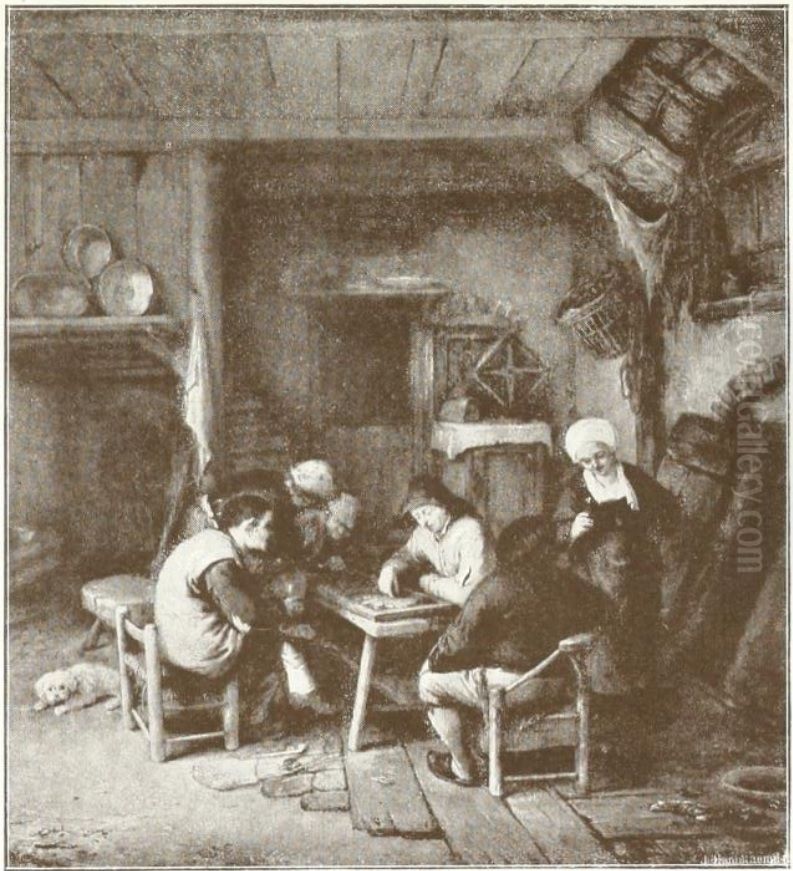 Peasants Playing Tric Trac Oil Painting by Adriaen van Ostade