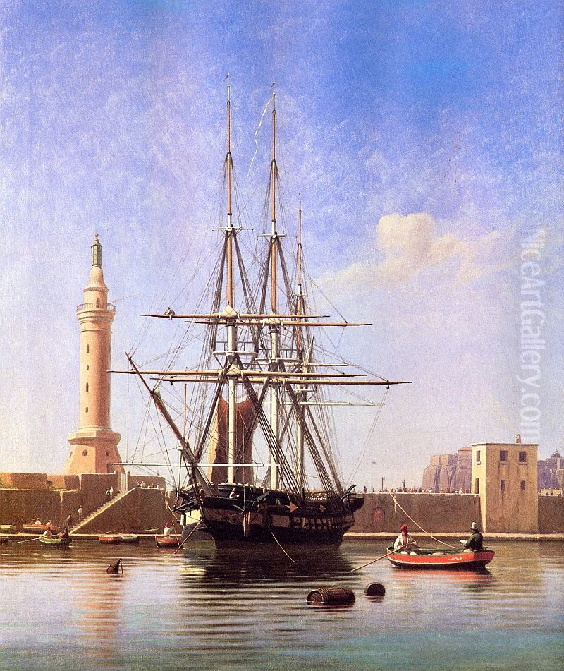 Danish Frigate in the Port of Naples Oil Painting by Julius Prommel
