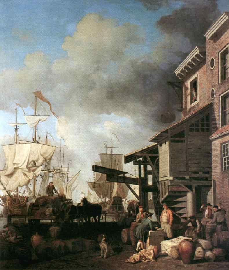 A Thames Wharf Oil Painting by Samuel Scott