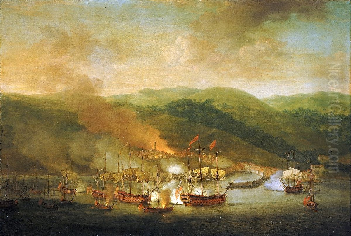 Bombarding of Bastia in 1745 Oil Painting by Samuel Scott