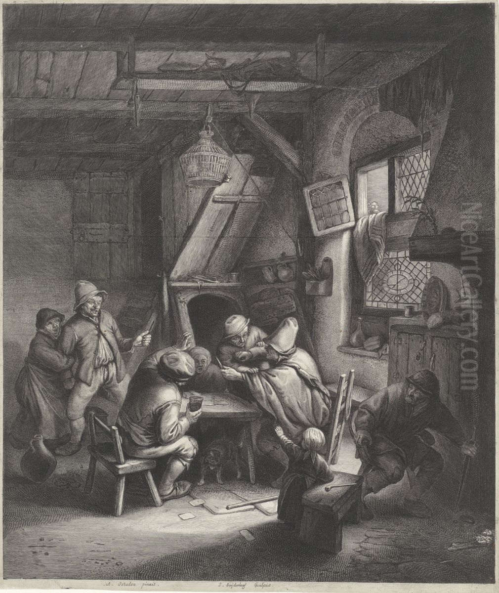 Fight at an inn Oil Painting by Adriaen van Ostade