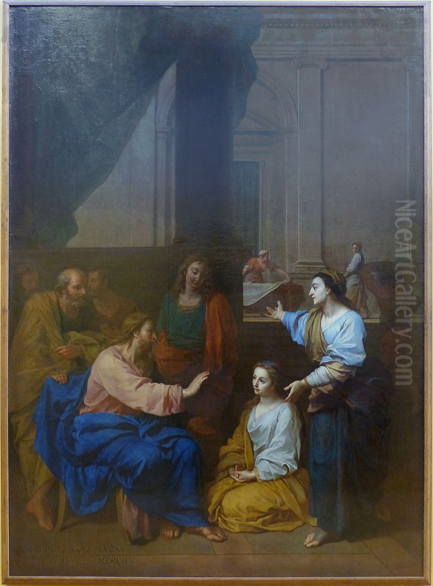 Jesus chez Marthe et Marie Oil Painting by Claude Simpol