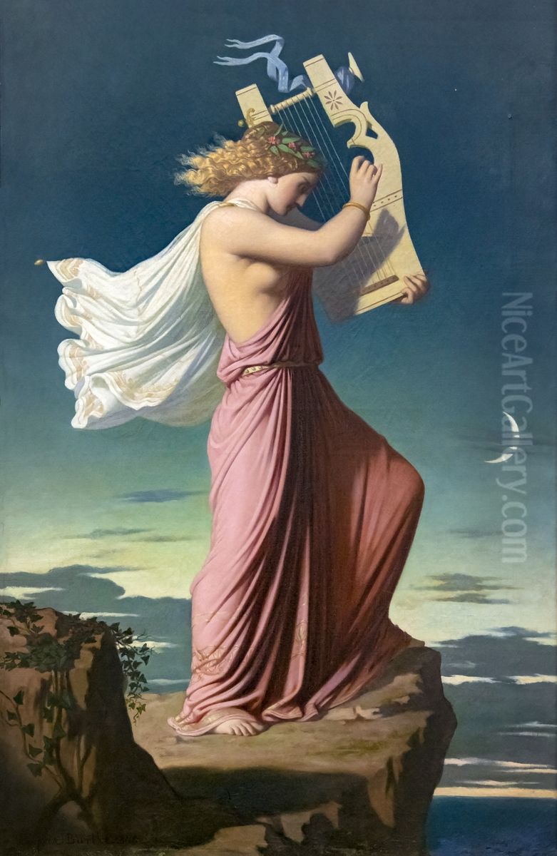 Sappho playing the lyreFrancais:Sapho jouant de la LyreItaliano:Saffo suona la lira Oil Painting by Leopold Burthe