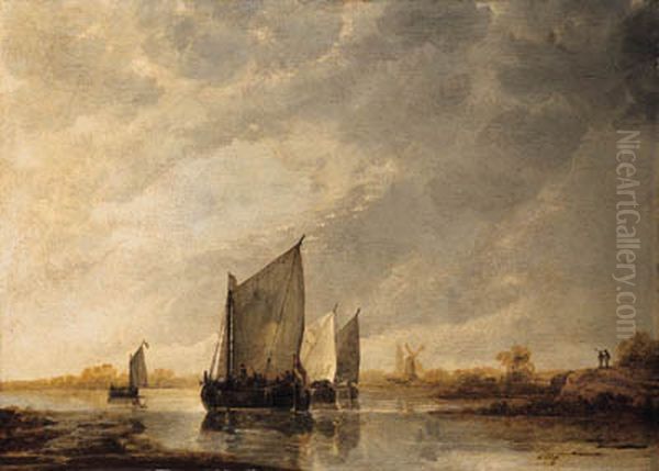 Rivergezicht met zeilschepen Oil Painting by Aelbert Cuyp