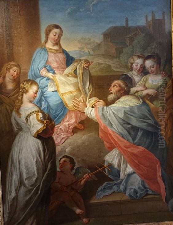 Investidura da casula a Santo Ildefonso Oil Painting by Andre Goncalves