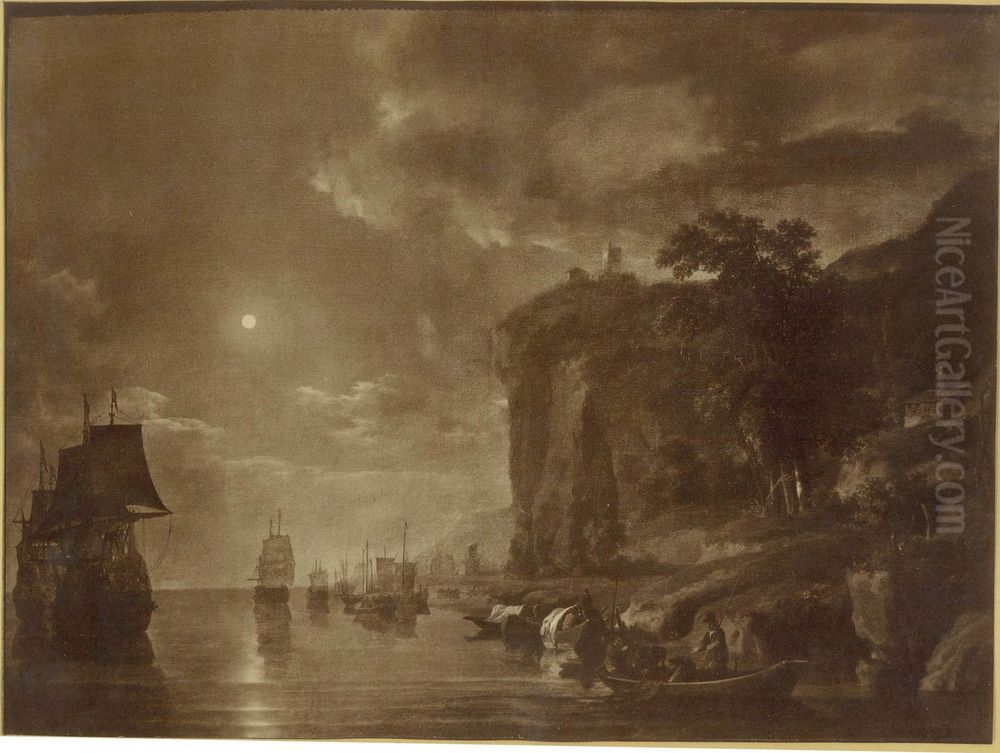 Seascape in moonlight Oil Painting by Aelbert Cuyp