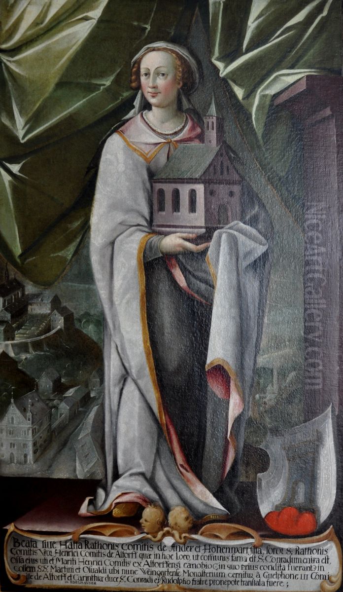 Hatta von Hohenwart, Gemahlin Heinrichs von Altdorf, Stifterin des Frauenklosters in Altdorf um 935 Oil Painting by Johann Andreas Rauch