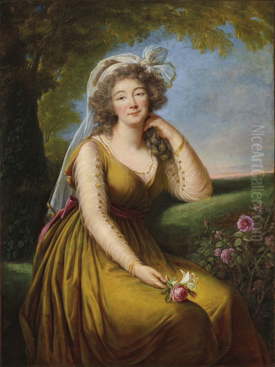 Portrait of Madame du Barry (1743-1793), three-quarter-length, seated in a landscape Oil Painting by Elisabeth Louise Vigee Le Brun