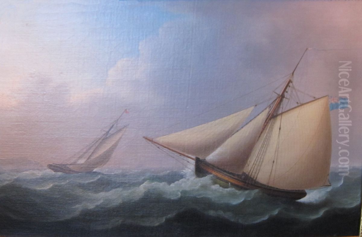 Cutters in Pursuit in a Stiff Breeze Oil Painting by Thomas Buttersworth