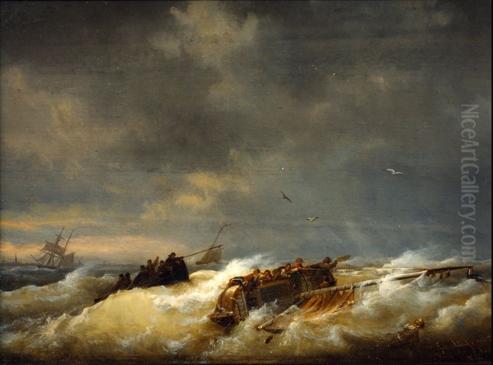 Shipwreck on the Westerschelde near Terneuzen Oil Painting by Egide Linnig