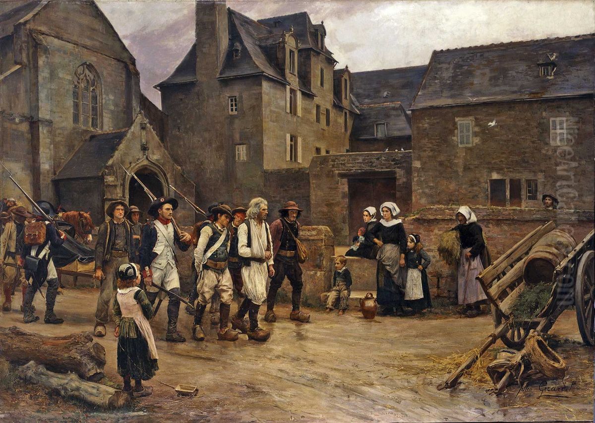 The mutineers of Fouesnant arrested by the National Guard of Quimper in 1792 Oil Painting by Jules Girardet