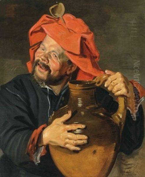 Laughing man with a jug Oil Painting by Frans Hals