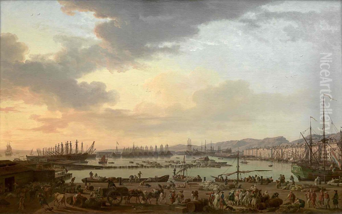 Le Port vieux de Toulon. La vue est prise du cote des Magasins aux vivres Oil Painting by Joseph Vernet