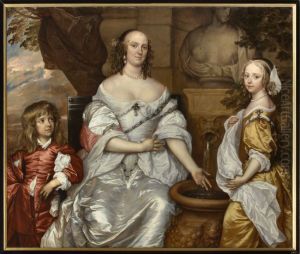 Family portrait of Maria van Reigersberg (1628-1673) en haar kinderen Jacoba van Liere (1652-1693) en Willem van Liere (1653-1706)