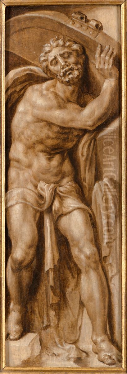 Samson Grasping the Gates of Gaza Oil Painting by Maarten Van Heemskerck