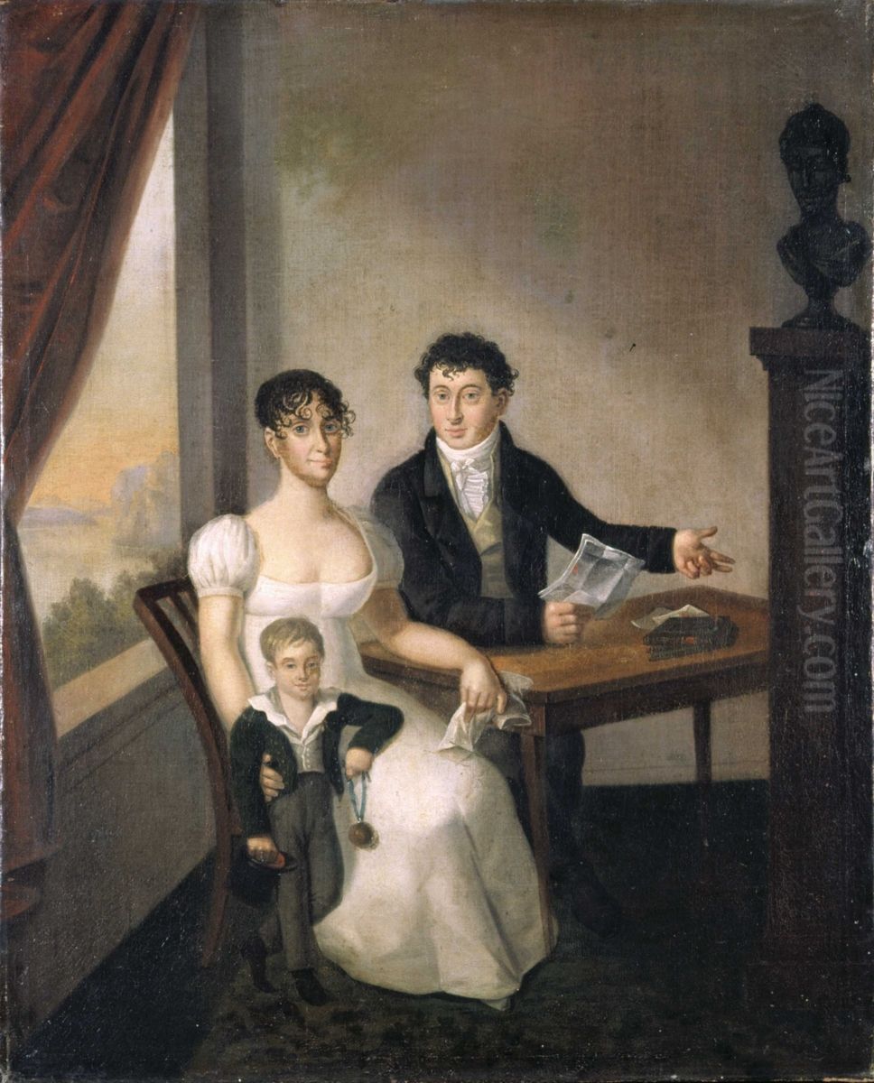 Portrait of Johannes Thrane with family Oil Painting by Carl Frederik Vogt