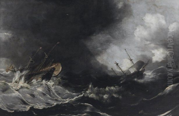 Shipping in stormy waters. Oil Painting by Jan Peeters the Elder