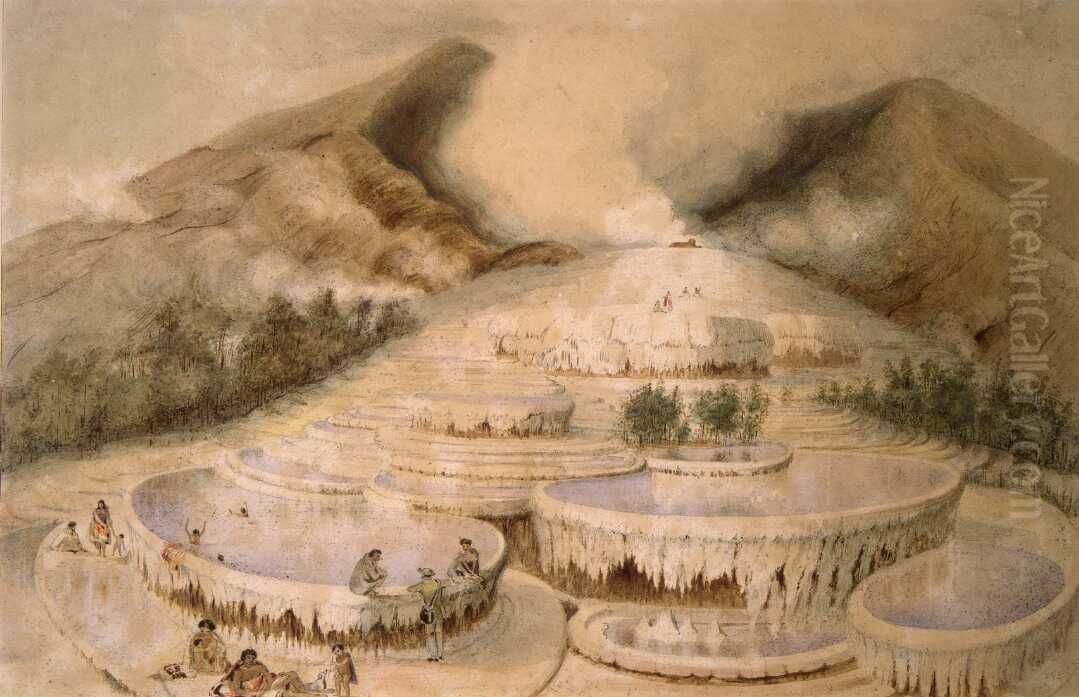 Crater of White Terrace. Oil Painting by Charles Heaphy