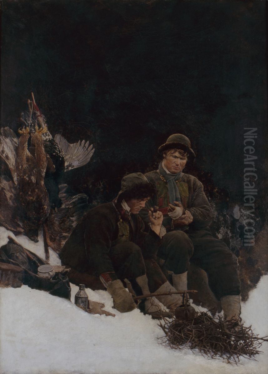Ornejaegerene Oil Painting by Carl Sundt-Hansen