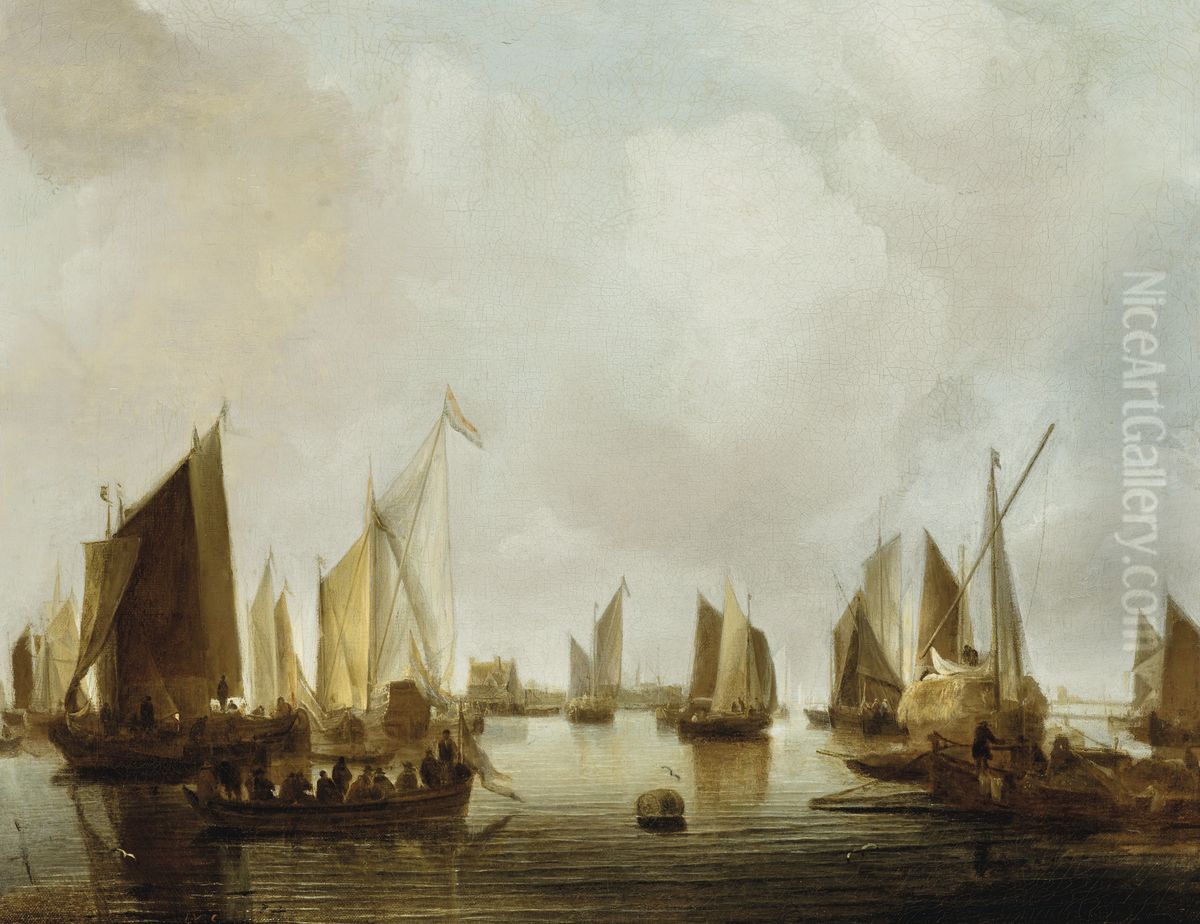 Schepen in een riviermonding Oil Painting by Jan Van De Cappelle