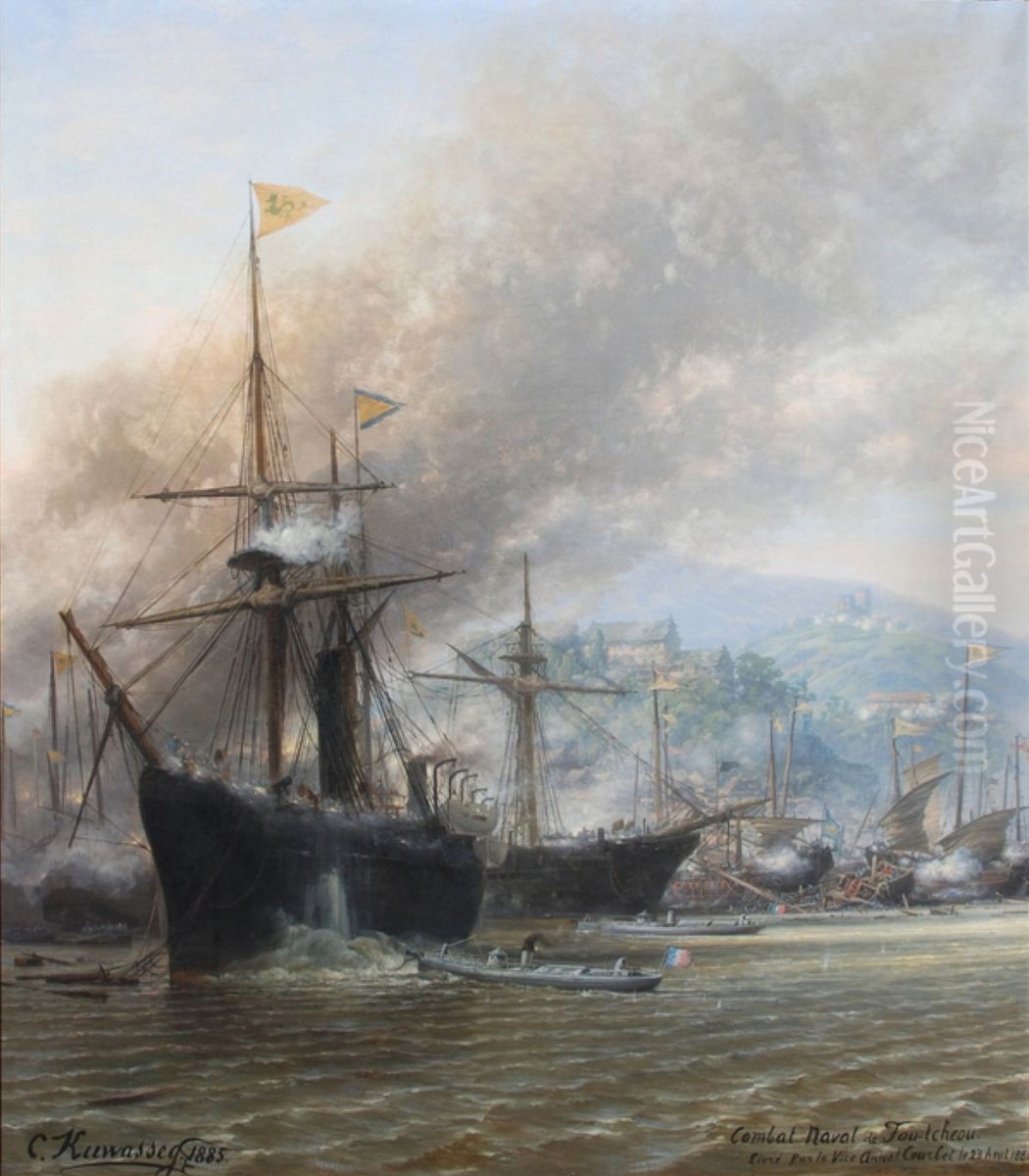 Bombardment of Foutcheou Oil Painting by Charles Kuwasseg