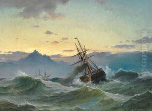 Paddle steamer in a heavy sea