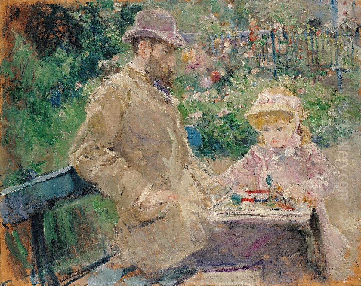 Eugene Manet et sa fille dans le jardin de Bougival Oil Painting by Berthe Morisot
