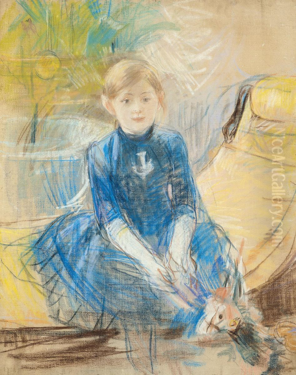 Fillette au jersey bleu Oil Painting by Berthe Morisot