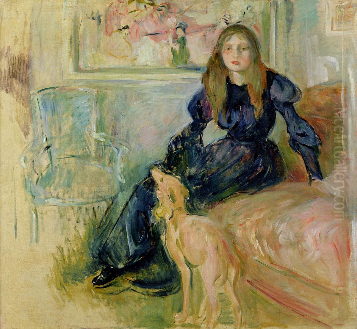 Julie Manet et sa levrette Laerte Oil Painting by Berthe Morisot
