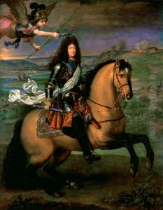 Louis XIV on horseback crowned with Victory before the siege of Namur