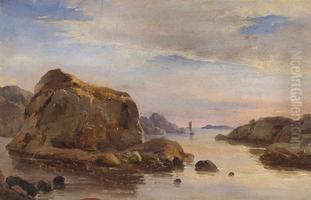 Rocky shore at Marstrand, Sweden. Oil Painting by Carl Frederik Sorensen