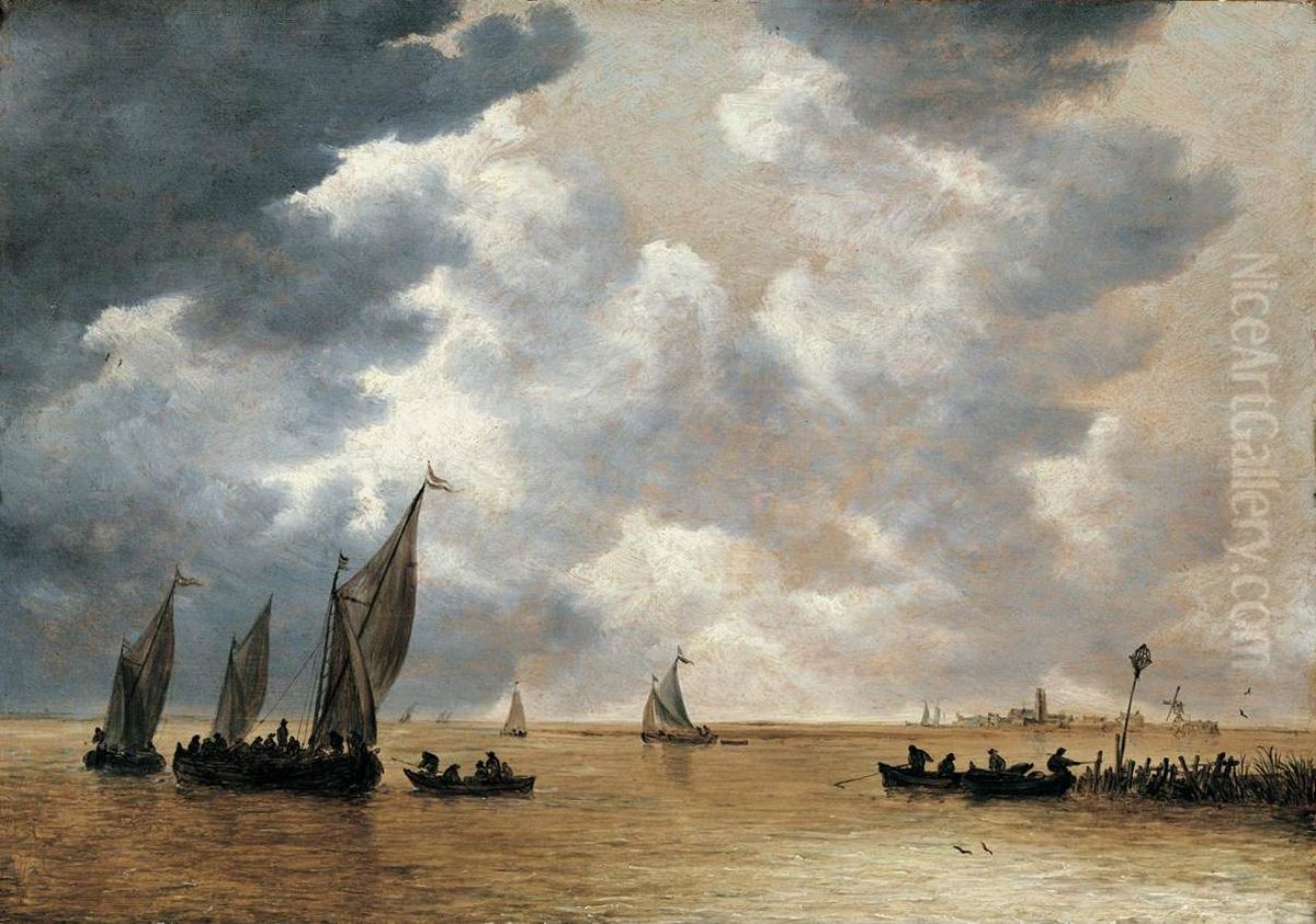 An Estuary Scene Oil Painting by Jan van Goyen