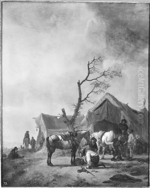 Landscape with tents and a blacksmith Oil Painting by Philips Wouwerman