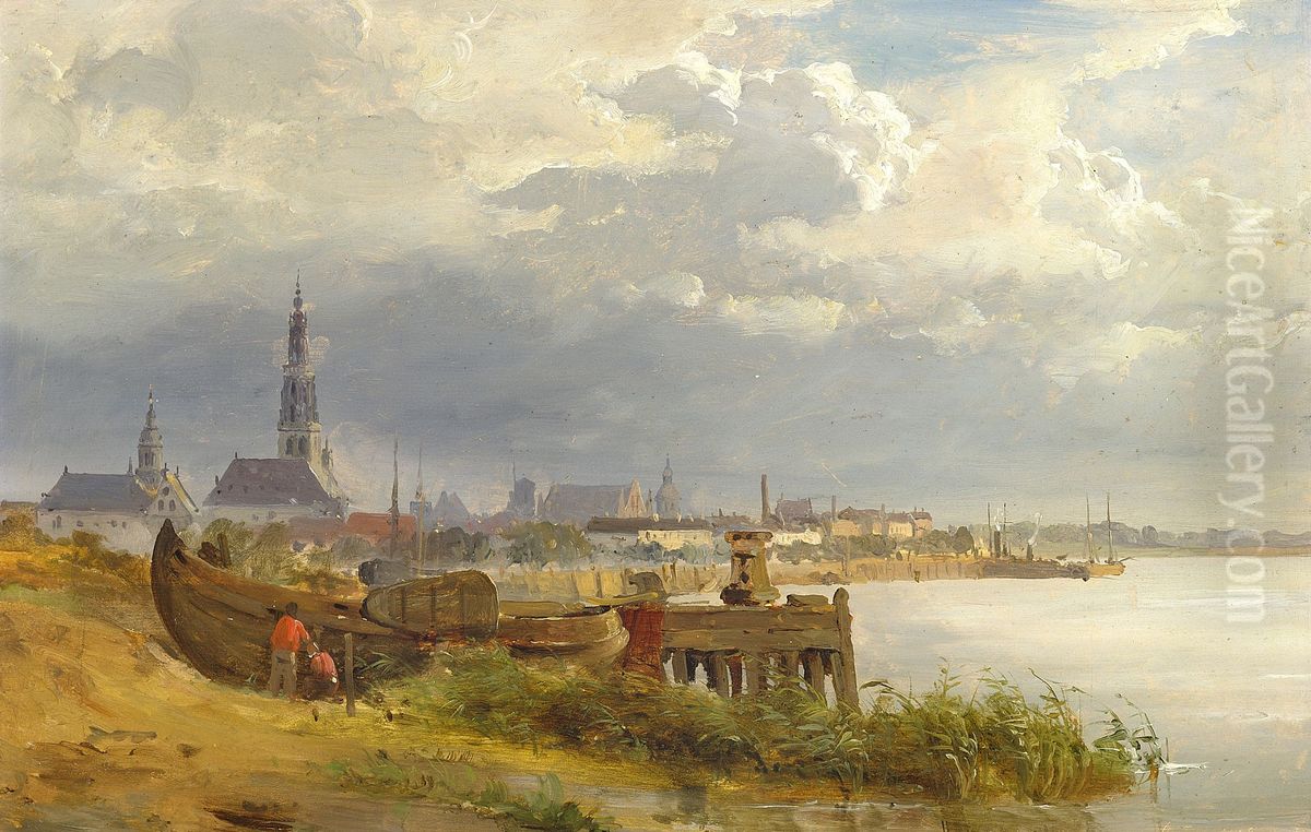 A view of the coast near Antwerp. Oil Painting by Carl Frederik Sorensen