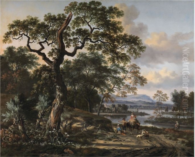 A Wooded Landscape with River Oil Painting by Jan Wijnants