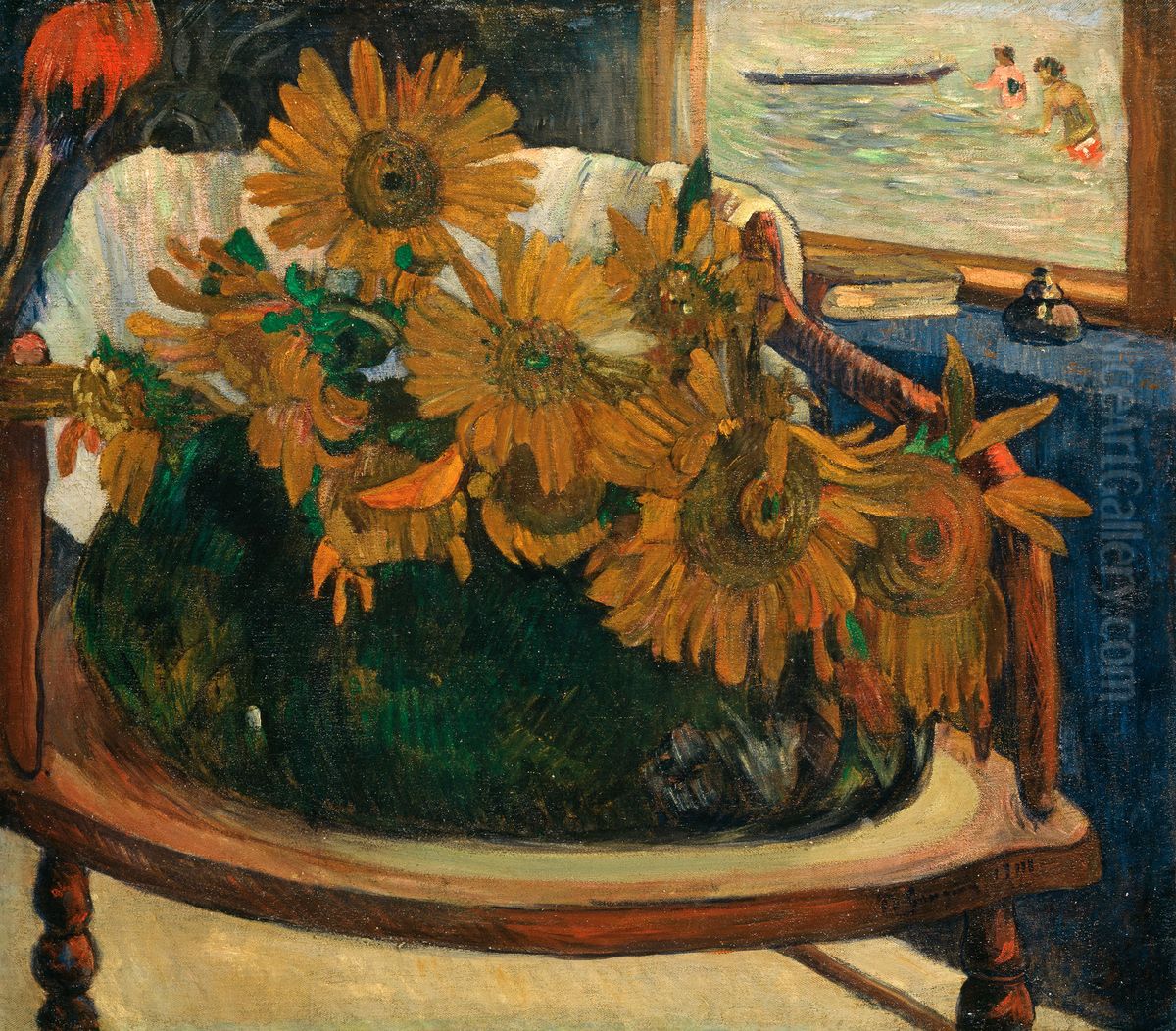 Sunflowers on an Armchair Oil Painting by Paul Gauguin